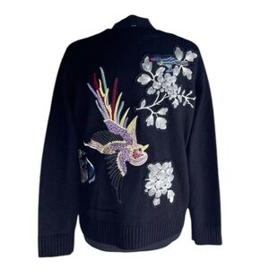 AQUA  Embroidered Bird‎ Butterfly Black Sweater Size S Fairy